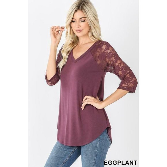 Zenana fuchsia Lace Sleeve Dolphin Hem Top - Picture 10 of 13